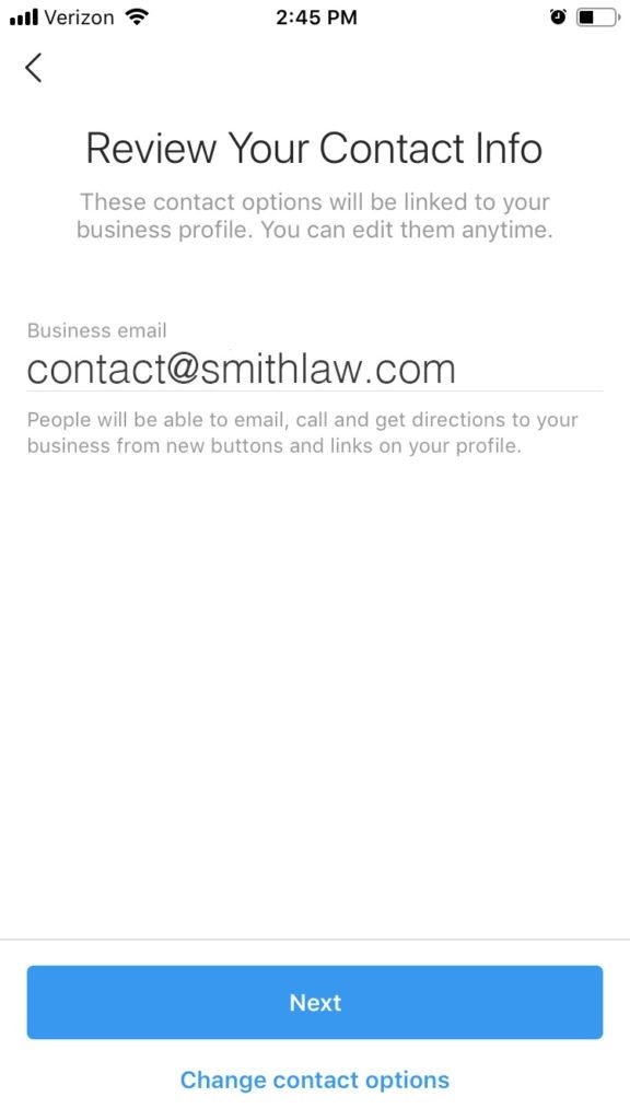 How to Create a Business Account on Instagram - contact options